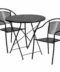 Flash Furniture - Oia Outdoor Round Contemporary Metal 3 Piece Patio Set - Black 0