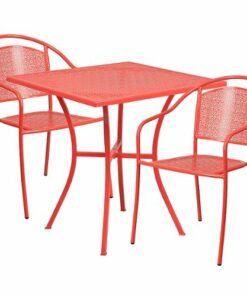 Flash Furniture - Oia Outdoor Square Contemporary Metal 3 Piece Patio Set - Coral 1