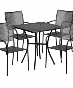 Flash Furniture - Oia Outdoor Square Contemporary Metal 5 Piece Patio Set - Black 2