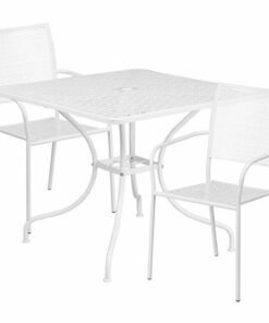 Flash Furniture - Oia Outdoor Square Contemporary Metal 3 Piece Patio Set - White 0