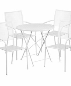 Flash Furniture - Oia Outdoor Round Contemporary Metal 5 Piece Patio Set - White 0
