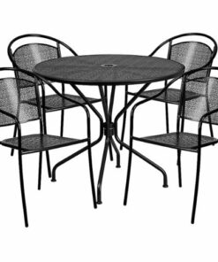 Flash Furniture - Oia Outdoor Round Contemporary Metal 5 Piece Patio Set - Black 0