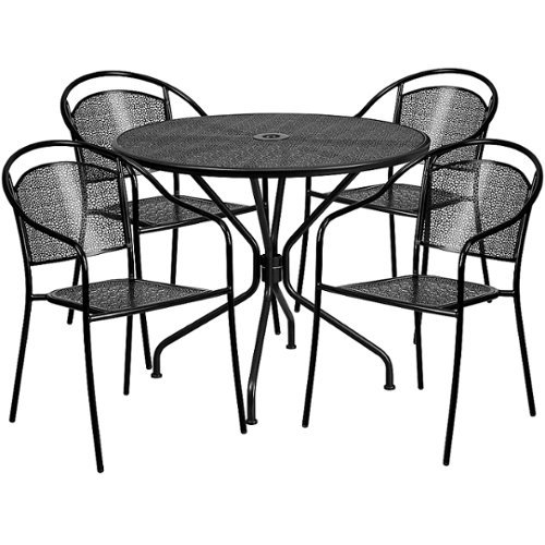 Flash Furniture - Oia Outdoor Round Contemporary Metal 5 Piece Patio Set - Black 0