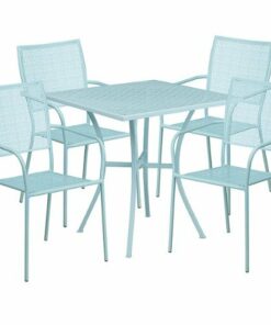 Flash Furniture - Oia Outdoor Square Contemporary Metal 5 Piece Patio Set - Sky Blue 0