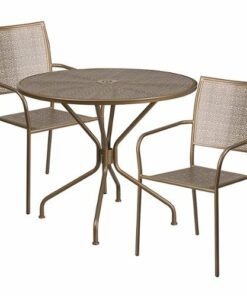 Flash Furniture - Oia Outdoor Round Contemporary Metal 3 Piece Patio Set - Gold 1