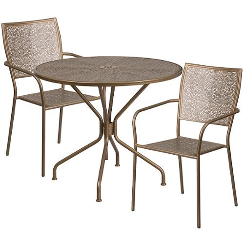 Flash Furniture - Oia Outdoor Round Contemporary Metal 3 Piece Patio Set - Gold 1