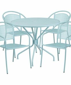Flash Furniture - Oia Outdoor Round Contemporary Metal 5 Piece Patio Set - Sky Blue 0