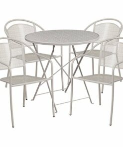 Flash Furniture - Oia Outdoor Round Contemporary Metal 5 Piece Patio Set - Light Gray 0