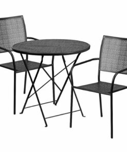 Flash Furniture - Oia Outdoor Round Contemporary Metal 3 Piece Patio Set - Black 1