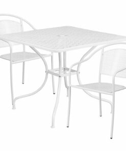 Flash Furniture - Oia Outdoor Square Contemporary Metal 3 Piece Patio Set - White 1