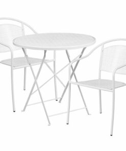 Flash Furniture - Oia Outdoor Round Contemporary Metal 3 Piece Patio Set - White 0