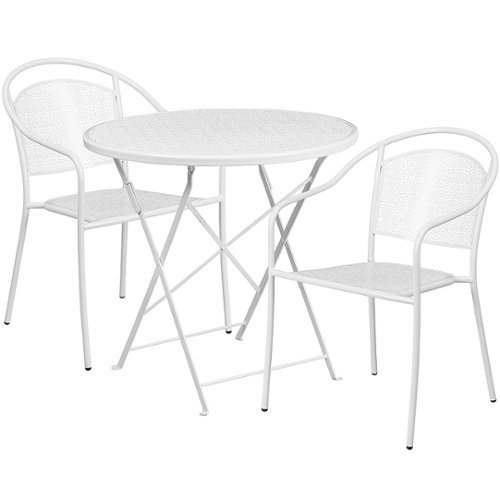 Flash Furniture - Oia Outdoor Round Contemporary Metal 3 Piece Patio Set - White 0