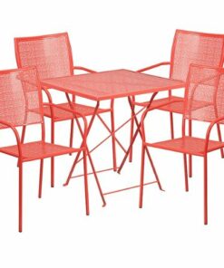 Flash Furniture - Oia Outdoor Square Contemporary Metal 5 Piece Patio Set - Coral 0