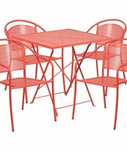 Flash Furniture - Oia Outdoor Square Contemporary Metal 5 Piece Patio Set - Coral 1
