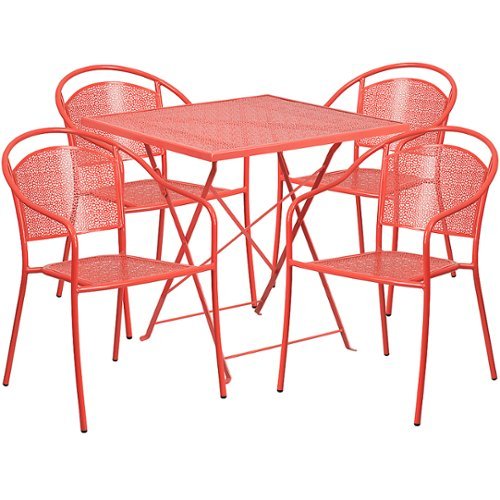 Flash Furniture - Oia Outdoor Square Contemporary Metal 5 Piece Patio Set - Coral 1