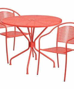 Flash Furniture - Oia Outdoor Round Contemporary Metal 3 Piece Patio Set - Coral 1