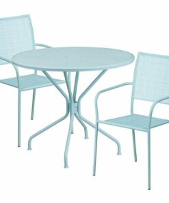 Flash Furniture - Oia Outdoor Round Contemporary Metal 3 Piece Patio Set - Sky Blue 1