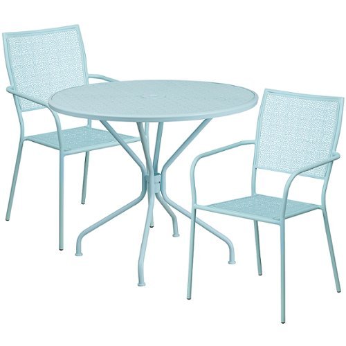 Flash Furniture - Oia Outdoor Round Contemporary Metal 3 Piece Patio Set - Sky Blue 1