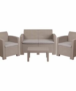 Flash Furniture - Seneca Outdoor  Contemporary Resin 4 Piece Patio Set - Light Gray 1