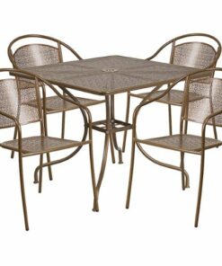 Flash Furniture - Oia Outdoor Square Contemporary Metal 5 Piece Patio Set - Gold 0