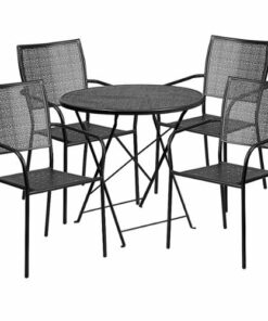 Flash Furniture - Oia Outdoor Round Contemporary Metal 5 Piece Patio Set - Black 1