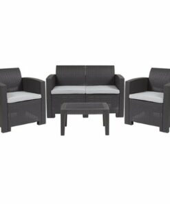 Flash Furniture - Seneca Outdoor Rectangle Contemporary Resin 4 Piece Patio Set - Dark Gray
