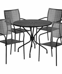 Flash Furniture - Oia Outdoor Round Contemporary Metal 5 Piece Patio Set - Black 2