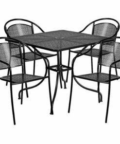 Flash Furniture - Oia Outdoor Square Contemporary Metal 5 Piece Patio Set - Black 3