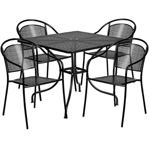 Flash Furniture - Oia Outdoor Square Contemporary Metal 5 Piece Patio Set - Black 3