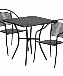 Flash Furniture - Oia Outdoor Square Contemporary Metal 3 Piece Patio Set - Black 2