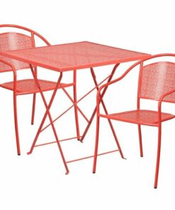 Flash Furniture - Oia Outdoor Square Contemporary Metal 3 Piece Patio Set - Coral 2