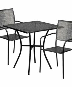 Flash Furniture - Oia Outdoor Square Contemporary Metal 3 Piece Patio Set - Black 3