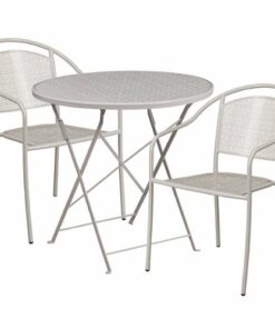 Flash Furniture - Oia Outdoor Round Contemporary Metal 3 Piece Patio Set - Light Gray 0