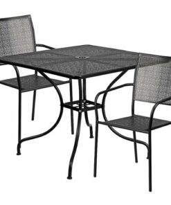 Flash Furniture - Oia Outdoor Square Contemporary Metal 3 Piece Patio Set - Black 4