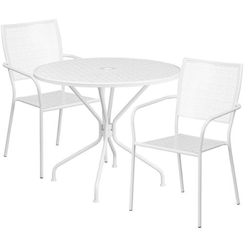 Flash Furniture - Oia Outdoor Round Contemporary Metal 3 Piece Patio Set - White 1