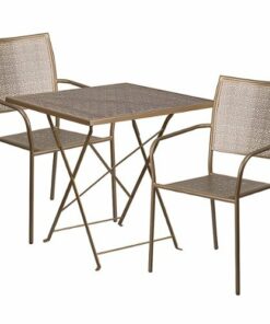 Flash Furniture - Oia Outdoor Square Contemporary Metal 3 Piece Patio Set - Gold 1