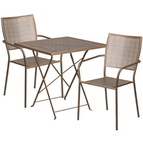 Flash Furniture - Oia Outdoor Square Contemporary Metal 3 Piece Patio Set - Gold 1