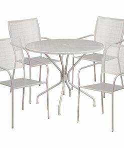 Flash Furniture - Oia Outdoor Round Contemporary Metal 5 Piece Patio Set - Light Gray 1