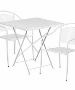 Flash Furniture - Oia Outdoor Square Contemporary Metal 3 Piece Patio Set - White 2
