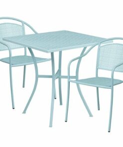 Flash Furniture - Oia Outdoor Square Contemporary Metal 3 Piece Patio Set - Sky Blue 0