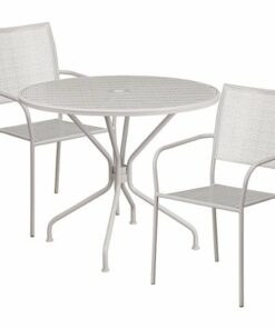 Flash Furniture - Oia Outdoor Round Contemporary Metal 3 Piece Patio Set - Light Gray 1