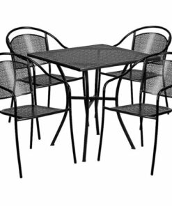 Flash Furniture - Oia Outdoor Square Contemporary Metal 5 Piece Patio Set - Black 4