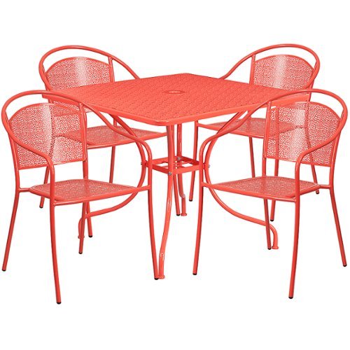Flash Furniture - Oia Outdoor Square Contemporary Metal 5 Piece Patio Set - Coral 2