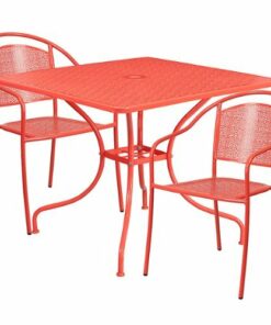 Flash Furniture - Oia Outdoor Square Contemporary Metal 3 Piece Patio Set - Coral 3