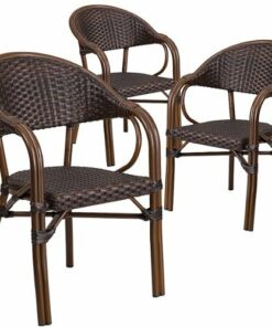 Flash Furniture - Lila Patio Chair (set of 3) - Bark Brown Rattan/Red Bamboo-Aluminum Frame