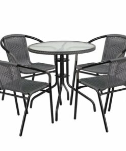 Flash Furniture - Lila Outdoor Round Contemporary Metal 5 Piece Patio Set - Clear Top/Gray Rattan