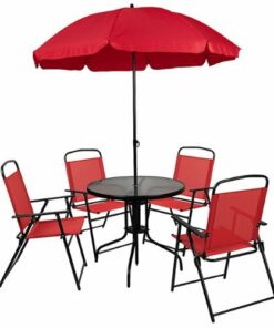 Flash Furniture - Nantucket Outdoor Round Contemporary Metal 6 Piece Patio Set - Red