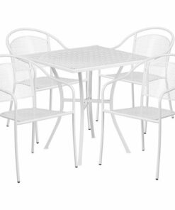 Flash Furniture - Oia Outdoor Square Contemporary Metal 5 Piece Patio Set - White 0