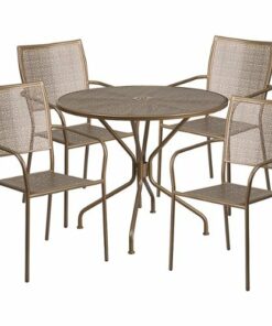 Flash Furniture - Oia Outdoor Round Contemporary Metal 5 Piece Patio Set - Gold 1