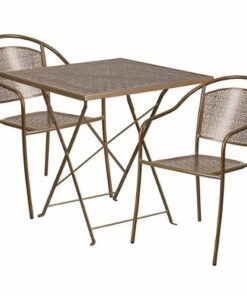 Flash Furniture - Oia Outdoor Square Contemporary Metal 3 Piece Patio Set - Gold 2